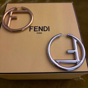 Fendi Two-Tone FF Logo Hoop Earrings in Silver and Rose Gold